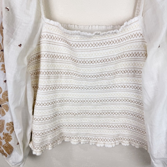 Anthropologie White and Gold Embroidered Blouse - Picture 2 of 7